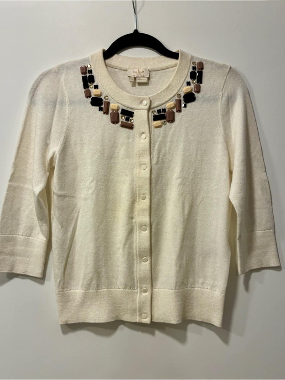 kate spade Cream Cardigan with Black and Brown Bead Embellishment